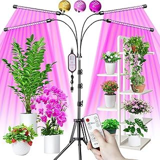 Grow Lights for Indoor Plants, 80 LEDs 4 Heads Full Spectrum Led Grow Light with Stand, Plant Light with 10 Dimming Level & Auto 4/8/12H Timer, 3 Lighting Modes for Large Plants Flower