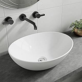 Home Supplies Ceramic Cloakroom Basin Hand Washing Sink, Modern Design Gloss White Countertop Basin Cloakroom Sink for Bathroom Lavatory, Vanity Cabinet. (145x330x405mm(HxWxD))