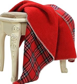 Beskie Fleece Throw Blanket for Sofa Couch Bed Travel | Red Black Tartan Plaid Pattern Check Home Decor Decorative Throw Blankets | Warm Cozy Christmas Blanket | 51" x 63"