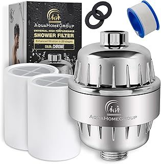 AquaHomeGroup 20 Stage Shower Filter with Vitamin C E for Hard Water - High Output Shower Water Filter to Remove Chlorine and Fluoride - 2 Cartridges Included -Consistent Water Flow Showerhead Filter