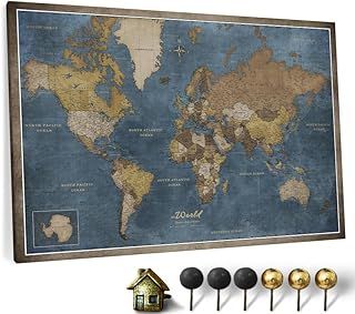 Canvas World Map with Cork Pin Board - English Lettering - Decorative Wall Decoration for All Rooms - Canvas Pictures with World Map Motif (120x80 cm, Pattern 13)