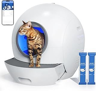 ELS PET Self Cleaning Cat Litter Tray with 2pcs Litters Automatic Cat Litter Boxes with Door, 60L Smart Robot Tray with APP Remote Control & Safety Protection, Closed Cats Toilet