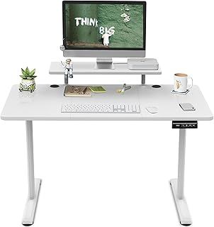 120x60cm Electric Standing Desk Height Adjustable Desk With Monitor Hooks Stand Storage Shelf Home Office Sit Stand Desk Study Table With Memory Smart Panel(White)