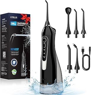 COSLUS Water Dental Flosser for Teeth Cordless: 2025 Upgraded Portable Oral Irrigator 300ML 5 Jet Tips Rechargeable Tooth Flosser Teeth Braces Pick IPX7 Waterproof Irrigation Cleaner for Travel Home