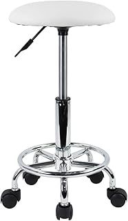 KKTONER Swivel Rolling Stool Height Adjustable PU Leather Cushion Salon Vanity Massage Office Stool Chair Small (White)