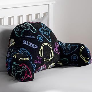 OHS Reading Pillow for Gaming, Cuddle Cushion Pillow Soft Cosy Supportive Teddy Fleece Cushion with Arms Backrest Cuddle Pillow Relaxing Comfy, Black