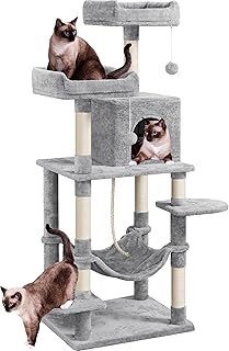 Yaheetech 150cm Large Cat Tree Scratching Posts with Condos/Hammock Cat Climbing Tower Centre for Indoor Cats, Light Grey