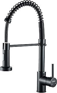 Cobbe Kitchen Sink Mixer Tap, Spring Kitchen Taps with Pull Down Sprayer, Commercial Kitchen Faucet Single Handle Lever, High Arc Swivel 360° 2 Spray Mode Stainless Steel Mixer Tap (Black)