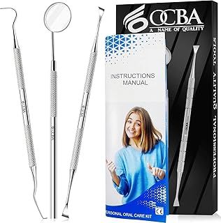 OCBA Plaque Remover for Teeth Cleaning Kit Stainless Steel Dental Plaque Removal Tool Including Dentist Mirror for Personal and Home Use