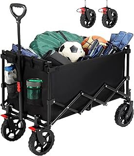 150L Folding Camping Trolley with Brake, Collapsible Festival Trolley with Removable Wheels, 150KGs Capacity with Drink Holders