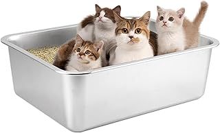 Cat Litter Tray Litter Tray Stainless Steel Litter Box Large Cat Litter Trays, 19.5" L x 13.5" W x 6" H, Never Absorbs Odors, Rustproof, Non Stick Smooth Surface