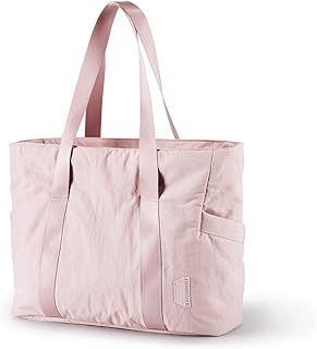 BAGSAMRT Tote Bag for Women with Zipper, Work Handbags & Shoulder Bags with Yoga Mat Buckle for Travel, Beach, Gym, Work, School,Large