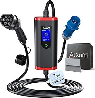 Alxum EV Charger Type 2 to CEE Plug - 7KW 5M/16.4FT Type 2 EV Charging Cable, 6/8/10/13/16/20/24/32A Adjustable Current, 1-12H Delayed, EV Mobile Charging Station for Electric Vehicle/PHEV