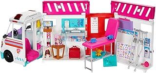 Barbie Ambulance and Hospital Playset, Emergency Vehicle with Lights and Sounds Transforms into Care Clinic, 20 Doll Accessories, Toys for Ages 3 and Up, One Barbie Vehicle, HKT79