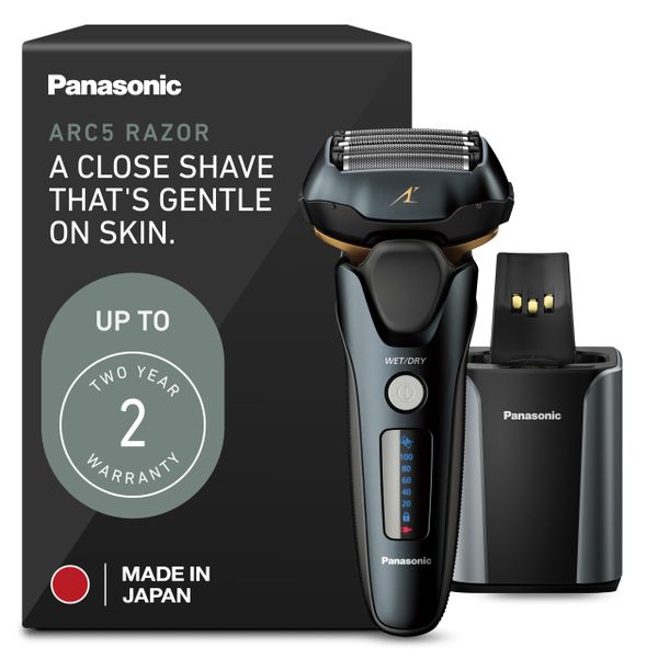 Panasonic Arc5 Wet/Dry Electric Shaver & Trimmer for Men, 16-D Flexible Pivoting Head & Auto Cleaning & Charging System, ES-LV97-K, Black