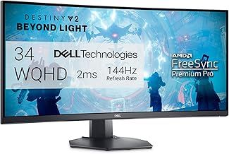 Dell S3422DWG 34 inch WQHD (3440x1440) 21:9 1800R Curved Gaming Monitor, 144Hz, VA, 1ms MPRT, AMD FreeSync Premium Pro, HDR 400, DisplayPort, 2x HDMI, 5x USB, 3 Year Warranty, Black