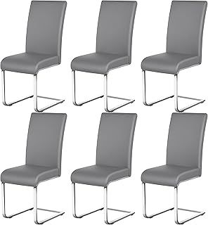 Yaheetech Set of 6 Dining Chairs Leather Kitchen Chairs with Metal Legs Modern Kitchen Furniture for Dining Room Light Gray