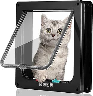 Large Cat Door,4 Way Locking Cat Flap Door for Interior Exterior,Pet Door Compatible with Adult Cats and Small Dog - (L)