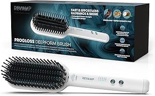 REVAMP Deepform Ceramic Straightening Brush - Hair Straightening Paddle Hot Brush, Ionic Technology, Extra Long Heated Bristles for Frizz Free Hair, Oil Infused for Salon Professional Shine, White