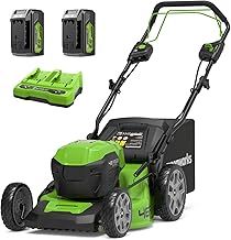 Greenworks 48V (2x24V) Self Propelled Cordless Lawnmower for Large Lawns up to 480m2, 46cm Cutting Width, 55LBag PLUS Two 4Ah Batteries and Twin Charger, 3 Year Guarantee GD24X2LM46SPK4X
