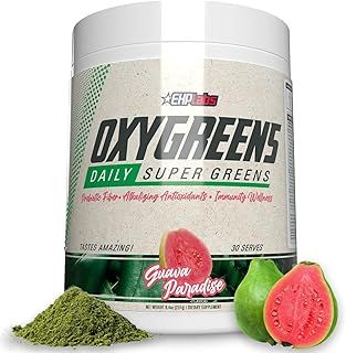 EHPlabs OxyGreens Daily Super Greens Powder - Green Superfood, Spirulina Herbal Supplement with Prebiotic Fibre, Alkalizing Antioxidants & Immunity Wellness, 30 Serves (Guava Paradise)