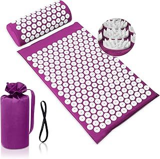 Acupressure Mat & Pillow Set, Acupuncture Mat, Spike Acupuncture Massage Mat with Travel Bag For Relieving Back, Neck and Shoulder Pain, Relieving Muscle Tension and Stress（Purple）