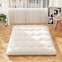 COSTWAY Japanese Floor Mattress, 10cm Thick Futon Mattress Tatami Mat Sleeping Pad with Carry Bag and Washable Cover, Foldable Roll Up Mattress for Lounger Bed Dorm Camping (Black, Double)