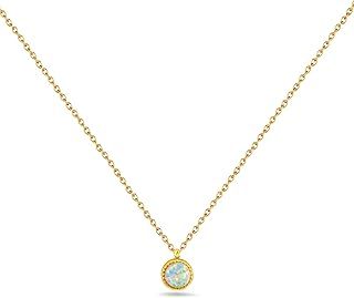 Tiny Dainty Created Opal Pendant Necklace, 18k Gold Chain, October Birthstone, Round