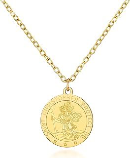 Philip Jones Men's Gold Plated Stainless Steel St Christopher Necklace