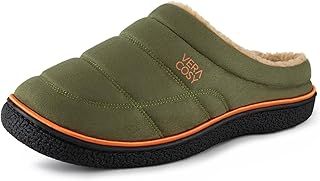 VeraCosy Men's Quilted Slip-on Slippers Technical-cloth Soft Fuzzy Comfy Non-slip Campground Style House Shoes