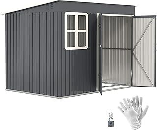 Outsunny 8.5 x 6ft Storage Shed Galvanised Steel Garden Shed, Metal Shed with Foundation Kit, Window, Lockable Wide Doors and Air Vents for Outdoor Patio, Dark Grey
