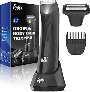 INVJOY 2-in-1 Manscape Body Trimmer: Electric Ball Shavers for Men, Dual-Head Groin&Pubic Hair Trimmer, Rechargeable Body Groomer with LED Light, IPX7 Waterproof Wet/Dry Use, Safe Ceramic&Foil Blades