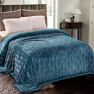 Whale Flotilla Flannel Fleece King Size Blanket for Bed, Soft Fluffy Velvet Bed Blanket with Decorative Vintage Pattern for All Season, Warm and Lightweight, Teal