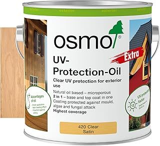 osmo UV-Protection Oil Extra - Wood Preserver Outdoor 420, Clear Satin, 2.5L - Durable Wood Oil for Wooden Outdoor Surfaces, Water & Dirt Resistant, Wood Treatment & Wood Finish