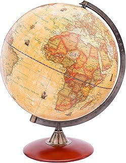 Exerz 30cm Antique Globe With A Wood Base - World Globe Rotating Vintage Colour Modern Map -Decorative 30cm Diametre Large
