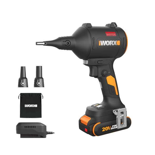 Worx - 20V Brushless Cordless Dust Blower, Electric Air Duster for Cleaning, Mattress Inflator, Compressed Air Duster, Battery and Charger Included