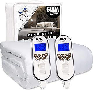 King Size Electric Blanket Dual Control - Fitted Mattress Fitted Bed Under Cover With Elasticated Skirt - Premium White Diamond Quilted - Heat/Timer Settings - Machine Washable