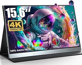 UPERFECT 4K Portable Monitor 15.6'' Silvery 3840x2160 UHD HDR USB-C Monitor, 100% AdobeRGB, 400cd/㎡Brightness, IPS FreeSync Speaker Travel Extra Screen for Laptop, Type-C HDMI, VESA & Smart Case