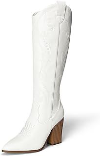 DREAM PAIRS Cowboy Boots Cowgirl Western Boots Women Fashion Knee high Boots Block Heel
