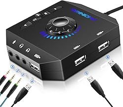 External Sound Card, PHOINIKAS T10 USB Audio Adapter with Volume Adjustment for PC Windows, Mac, Linux, Laptops, Desktops, Stereo Sound Card with 3.5 mm Interface & USB Interface, Plug & Play