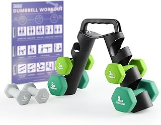 PhysKcal Dumbbells Set of 6 with Carry Rack, Hand Weights & Tree Set for Home Gym Studio Workout