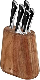 Tefal Jamie Oliver Kitchen Knives Set, 5 Pieces: Knife Block, Chef, Bread, Santoku, Utility, Paring Knives, German Stainless Steel, Ice Hardened Blades, Sharp Blades, Comfortable Grip, K267S556.