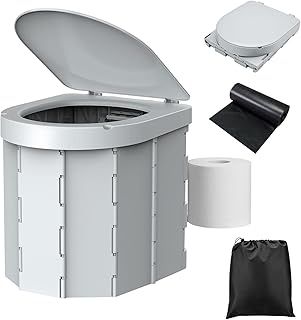 WADEO Upgraded Camping Toilet, Portable Toilet for Adults with Sturdy Support & Comfortable Seat, Travel Toilet with Lid & Toilet Roll Holder, Perfect for Camping, Trip, Car