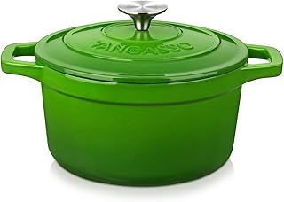 vancasso Green Enamelled Casserole 2 L Cast Iron Casserole Pot Non-Stick Oven Safe Induction Cookers for Stew Soup with Lid 20cm Round