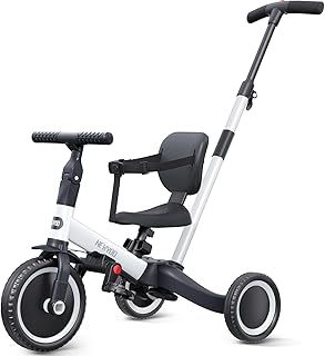 newyoo Toddler Bike/Bicycle, Tricycle/Trike w Push Handle for 1-3 Year Old, Gifts for Boy's/Girl's Birthday, Convertible 5 in 1 Baby Balance Bike, Kids Outdoor Riding Toys, Black, TR007