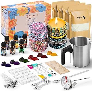 Popolic Candle Making Kit, DIY Scented Candle Supplies Candle Craft Gift Set by Aromatic Oil Non-Toxic Soybean Wax Tins Stickers Wicks Pot Dyes, Suitable for Candle Making Beginners to Advanced