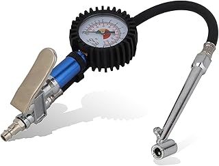 Tyre Pressure Gauge, High Precision Tyre Inflator Air Compressor Gun, 12 Bar Self Clamping Tire Pressure Gun with Flexible Hose and Quick Air Connector for Car, Truck, SUV, Motorcycle