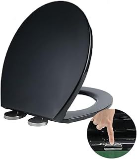 Toilet Seat Soft Close, Soft Close Toilet Seat with Quick Release for Easy Clean, Standard Loo Toilet Seats O Shape, Simple Top Fixing, Universal Toilet Seat, Black