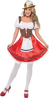 Smiffys Bavarian Wench Costume, White & Red Dress with Attached Apron, Oktoberfest Fancy Dress, Adult Dress Up Costumes