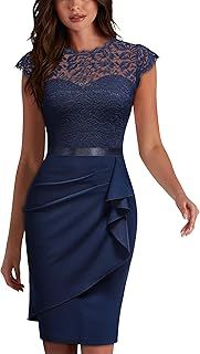 MIUSOL Women's Vintage Lace Cap Sleeve Cocktail Party Formal Wedding Guest Work Bodycon Dress